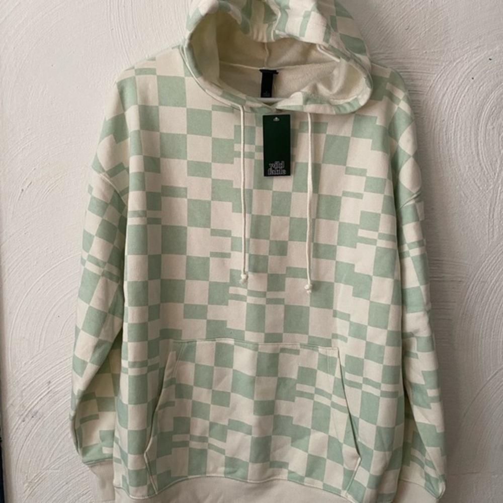 Wild Fable Sweatshirt Women’s Size S Green Checker Hoodie Pull Over Sized